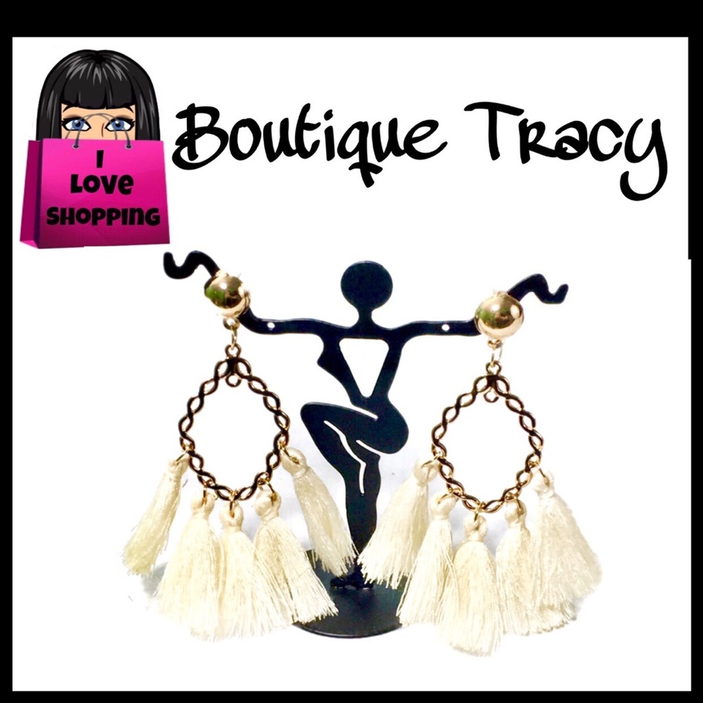 NEW Boho Cream Fringe Tassel Chain Marquise Drop